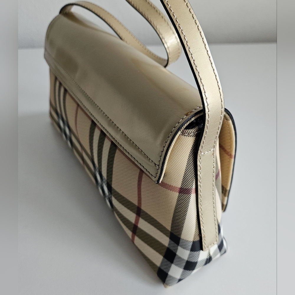 Burberry London Beige Leather & Coated Canvas Novacheck Shoulder Bag - Picture 3 of 13